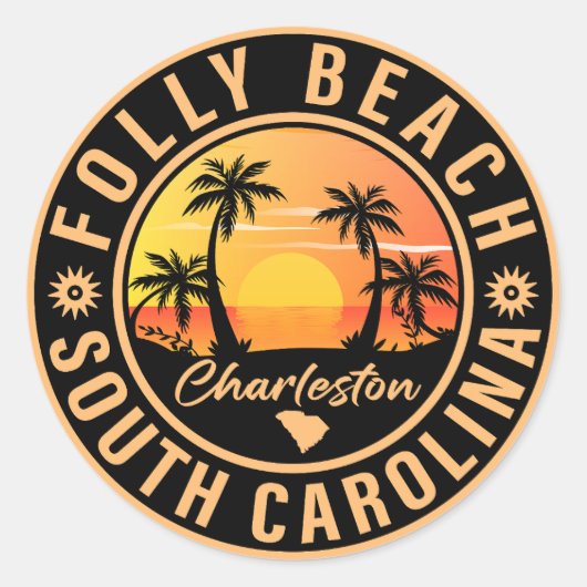 Folly Beach South Carolina Retro Souvenirs Runder Aufkleber (Vorderseite)