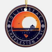 Folly Beach South Carolina Retro Sunset Souvenir Keramik Ornament (Vorne)