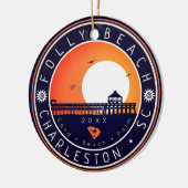 Folly Beach South Carolina Retro Sunset Souvenir Keramik Ornament (Links)