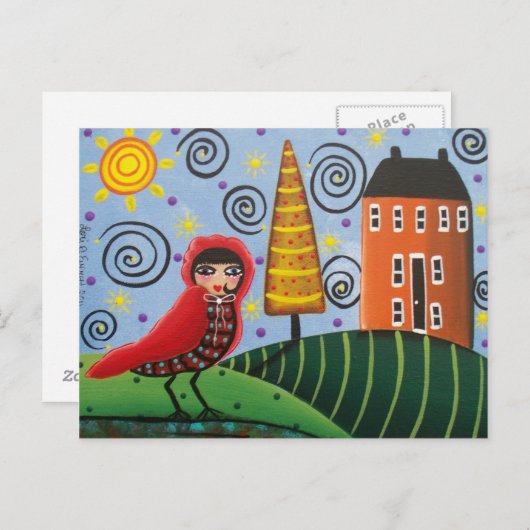 FOLT ART Red Bird by LORI EVERETT Postkarte (Vorne/Hinten)