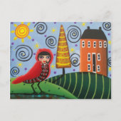 FOLT ART Red Bird by LORI EVERETT Postkarte (Vorderseite)