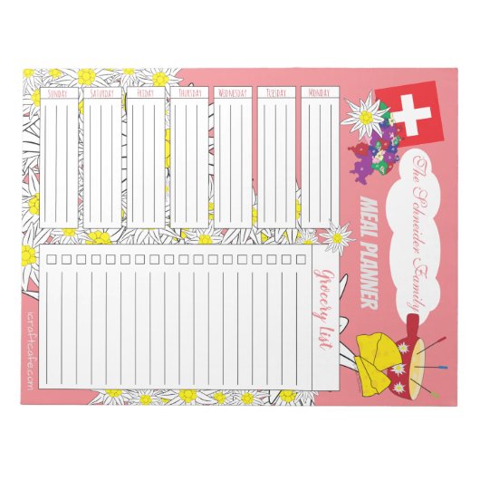 Fondue Edelweiss Meal Planner Notepad Notizblock (Vorderseite)