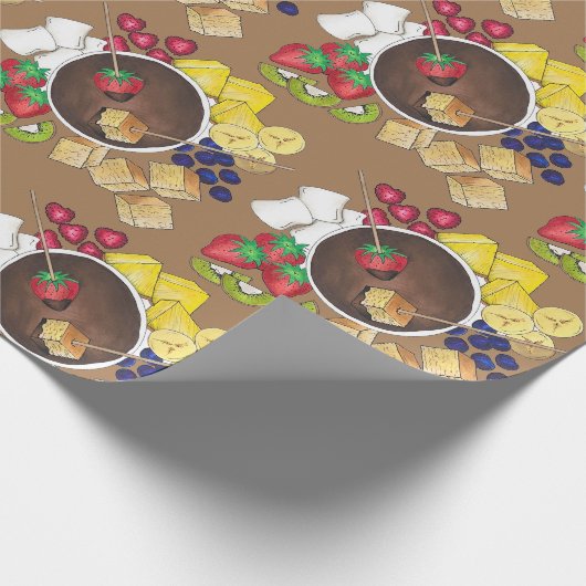 Fondue Fruit Cake Berries Marshmallow Dessert Geschenkpapier (Ecke)