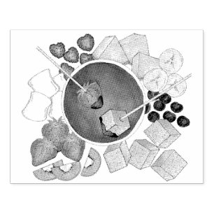 Fondue Fruit Cake Berries Marshmallow Dessert Gummistempel