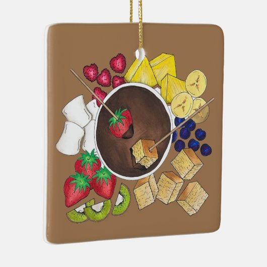 Fondue Fruit Cake Berries Marshmallow Dessert Keramikornament (Rechts)