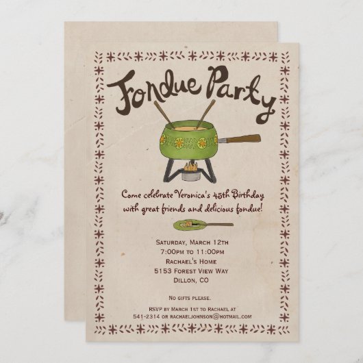 Fondue-Party Einladung (Vorne/Hinten)