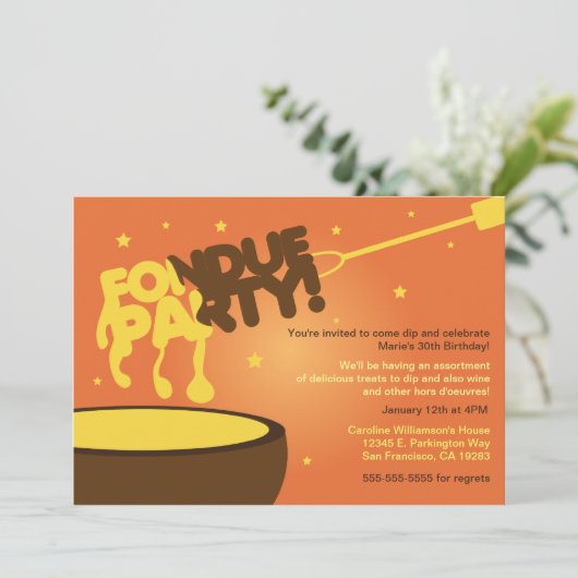 Fondue Party Einladung - Käse (Stehend Vorderseite)