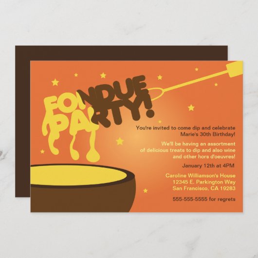 Fondue Party Einladung - Käse (Vorne/Hinten)