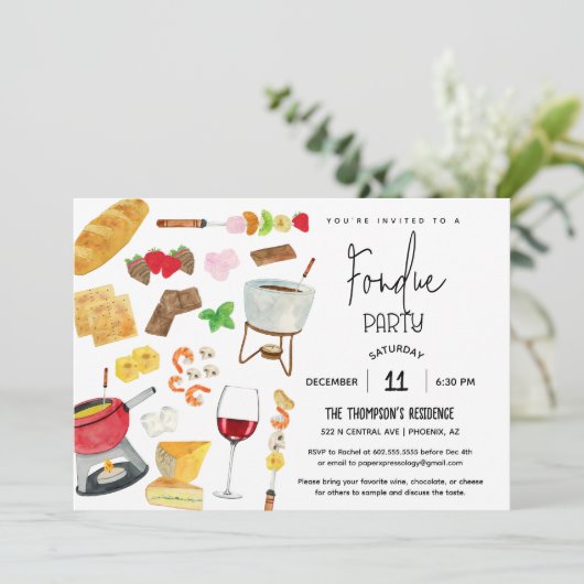 Fondue Party Weinkeller Abendessen Party Einladung (Stehend Vorderseite)