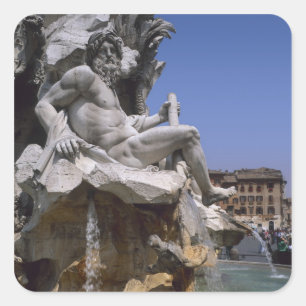 Fontana dei Quattro Fiumi, Piazza Navona, Rom, Quadratischer Aufkleber