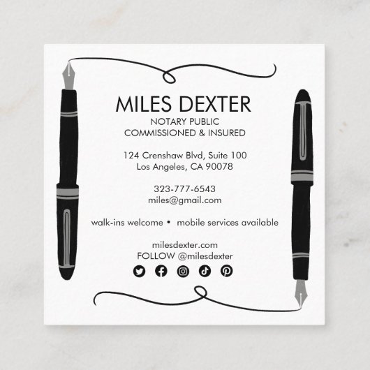 Fontäne Pen Signature Logo Notary Public Legal Quadratische Visitenkarte (Rückseite)