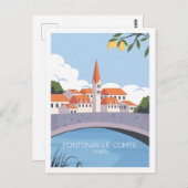 Fontenay le comte Famous Travel Place Illustration Postkarte (Vorne/Hinten)
