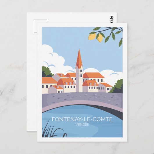 Fontenay le comte Famous Travel Place Illustration Postkarte (Vorne/Hinten)