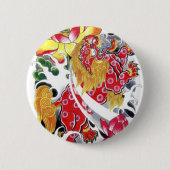 Foo Dog & Lotus Tattoo Design Button (Vorderseite)