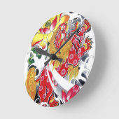 Foo Dog & Lotus Tattoo Design Runde Wanduhr (Winkel)
