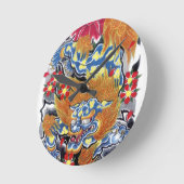 Foo Dog & Sakura Runde Wanduhr (Winkel)