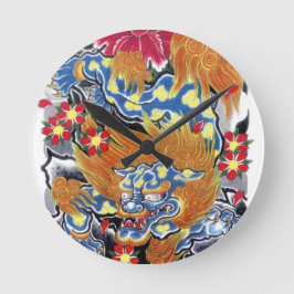 Foo Dog & Sakura Runde Wanduhr