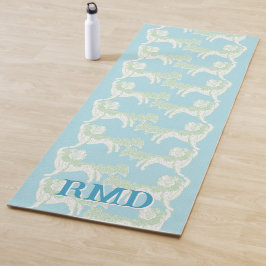 Foo Dog Waltz in Grün und Aqua personalisiert Yogamatte