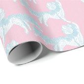 Foo Dog Waltz in Rosa und Aqua Geschenkpapier (Rolleneckpunkt)