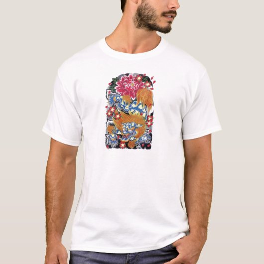 Foo & Sakura Japanisches Tattoo Design T-Shirt (Vorderseite)