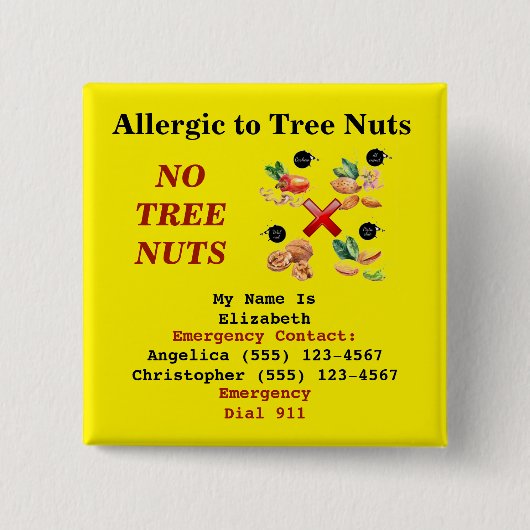 Food Allergic Alert Tree Nut Yellow Label Button (Vorderseite)
