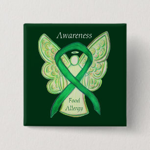 Food Allergity Awareness Angel Green Ribbon Art Bu Button