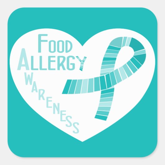 Food Allergity Awareness Aquamarin Ribbon Heart Quadratischer Aufkleber (Vorderseite)