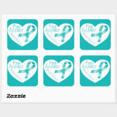 Food Allergity Awareness Aquamarin Ribbon Heart Quadratischer Aufkleber (Blatt)