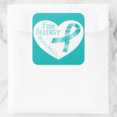 Food Allergity Awareness Aquamarin Ribbon Heart Quadratischer Aufkleber (Tasche)