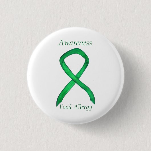 Food Allergity Awareness Green Ribbon Custom Art B Button (Vorderseite)