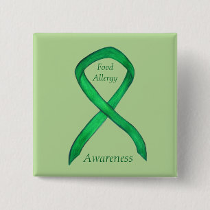 Food Allergity Awareness Green Ribbon Custom Art B Button