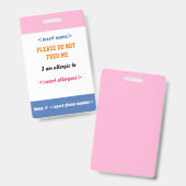 Food Allergy Abzeichen Ausweis (Vorder- & Rückseite)