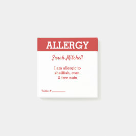 Food Allergy Alert Restaurant Card Server Post-it Klebezettel