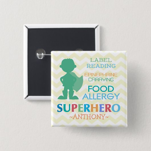 Food Allergy Alert Superhero Boy Button (Vorne & Hinten)