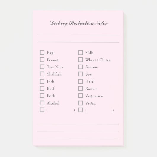 Food Allergy Checklist Sticky Notes for Kitchen Post-it Klebezettel (Vorderseite)