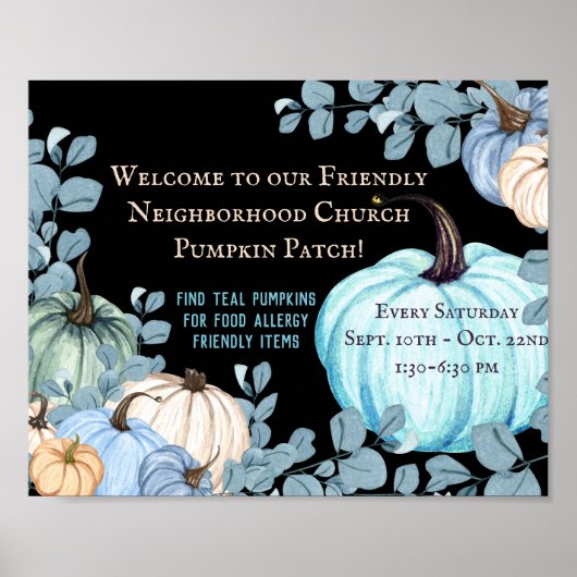 Food Allergy Friendly Aquamarin Pumpkin Patch Blac Poster (Vorne)
