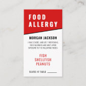 Food Allergy Kitchen Safety Card Visitenkarte (Vorderseite)