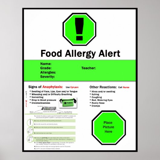 Food Allergy Poster für Schulen (Vorne)