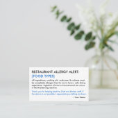 Food Allergy Restaurant & ICE Card Telefonnummerkarte (Stehend Vorderseite)