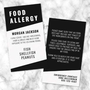 Food Allergy Safety Card Visitenkarte