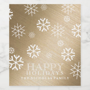 Food-Beverage-Label Happy Holidays Brushed Gold Weinetikett