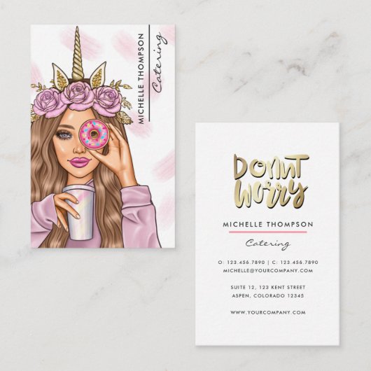 Food Catering Whimsical Unicorn Lady Business Card Visitenkarte (Vorne/Hinten)
