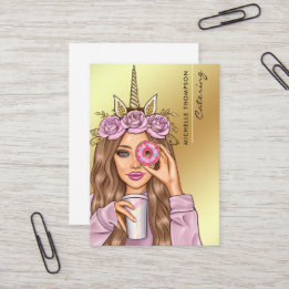 Food Catering Whimsical Unicorn Lady Business Card Visitenkarte