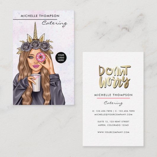 Food Catering Whimsical Unicorn Lady Visitenkarte (Vorne/Hinten)
