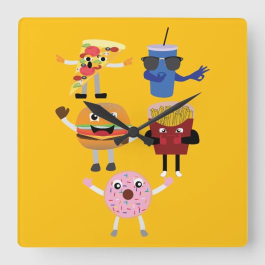 Food Characters Quadratische Wanduhr (Vorderseite)