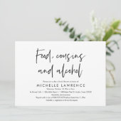 Food, Cousins and Alcohol, Casual Bridal Shower Einladung (Stehend Vorderseite)