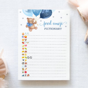 Food Emoji Pictionary game Blue Teddy Bear Card Einladung
