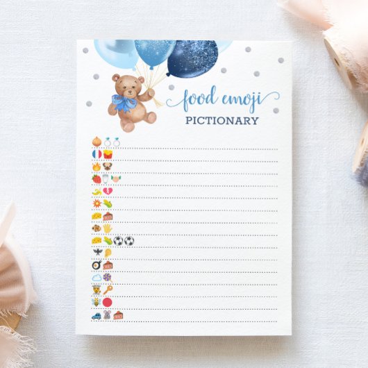 Food Emoji Pictionary game Blue Teddy Bear Card Einladung