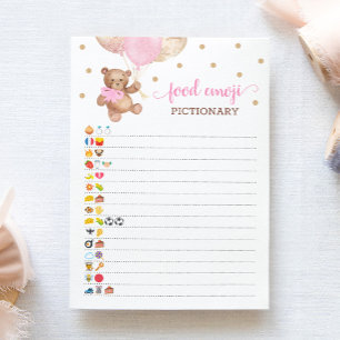Food Emoji Pictionary game Pink Teddy Bear Card Einladung