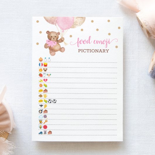 Food Emoji Pictionary game Pink Teddy Bear Card Einladung